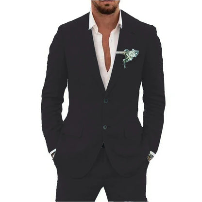 Men's Linen Suit Set - Slim Fit Notched Lapel 2 Piece Wedding & Beach Tuxedo Outfit For Summer Casual Formal Wear