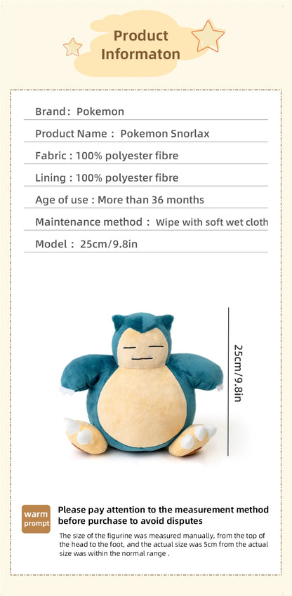 Pokemon Kawaii Snorlax Plush Toy – Cute Stuffed Doll & Throw Pillow, Birthday Gift for Kids, Boys & Home Decor