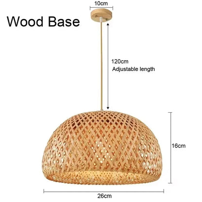 Bamboo Pendant Lamp Ceiling Light - Handwoven Rattan Wicker Hanging Fixture for Dining Room, Bedroom & Indoor Home Decor