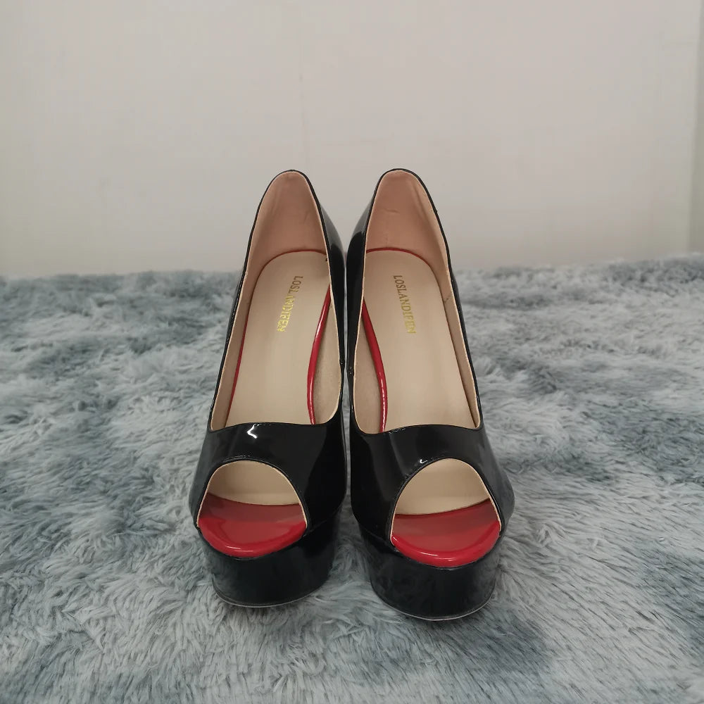 Women’s Sexy Platform Peep Toe Pumps – 14cm Stiletto Patent Leather High Heels for Party & Wedding