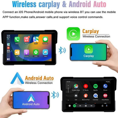 5/7 Inch Motorcycle CarPlay DVR Navigation GPS Monitor – Wireless Android Auto, Airplay, IPX7 Waterproof Portable Display