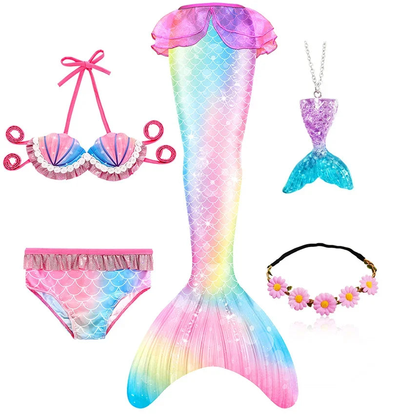 Kids Mermaid Tail Swim Costume - Girls Mermaid Swimsuit for Swimming, Cosplay & Birthday Party Dress Up