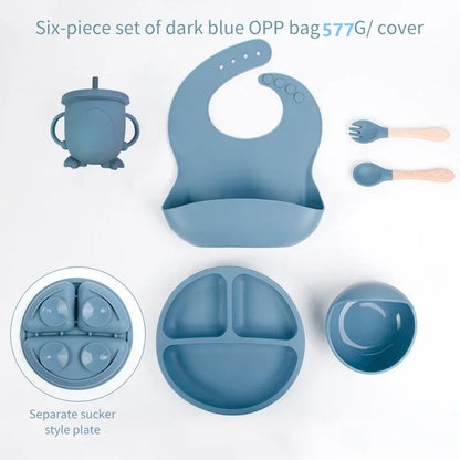 6-Piece Baby Meal Set – Silicone Training Plates, Bowls & Cutlery for Children