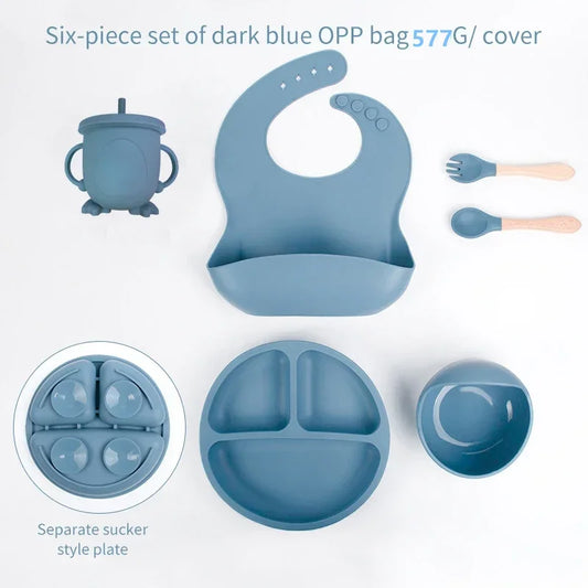 6-Piece Baby Meal Set – Silicone Training Plates, Bowls & Cutlery for Children
