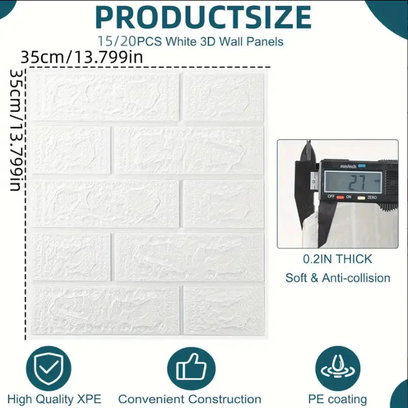 DIY 3D Simple Brick Pattern Wall Stickers - Thickened, Sound-proof, Waterproof, Moisture-proof - Available in 15pcs, 20pcs, 40pcs