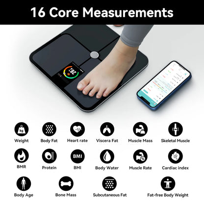 Digital Body Fat Scale — Smart TFT Color Screen with Heart Rate Monitoring for Precise Body Weight Measurement