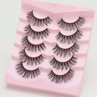 5 Pairs Cat Eye Faux Mink Eyelashes – Winged Long Natural Manga Style False Lashes Makeup Set