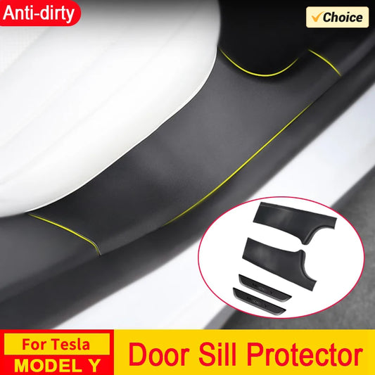 Rear Door Sill Cover for Tesla Model Y (2022–2024) – Anti-Dirty Kick Guards, Trim Protector Film & Welcome Pedal Pads