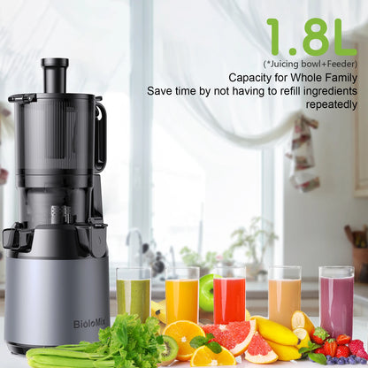 BioloMix Cold Press Juicer — 130mm Feed Chute, Whole Fruit & Vegetable Slow Masticating Juicer, High Yield BPA-Free