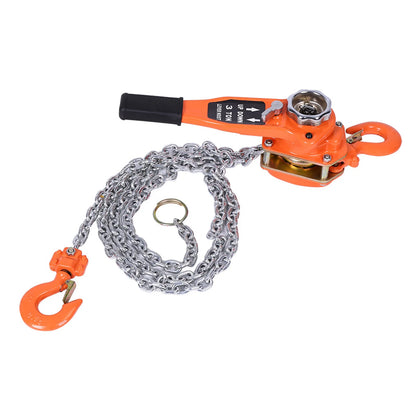 Orange 3T/3000kg Chain Block Hoist – Ratchet Lever Pulley Lifting System, 3m Length