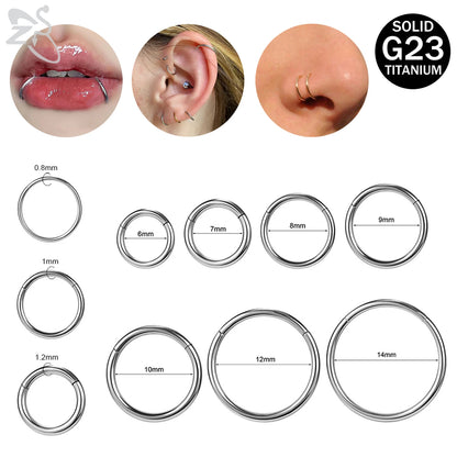 ZS G23 Titanium Steel Nose Ring – Round Septum & Cartilage Piercing Jewelry for Men & Women (20G/18G/16G, 6–14mm)