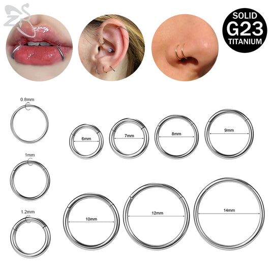 ZS G23 Titanium Steel Nose Ring – Round Septum & Cartilage Piercing Jewelry for Men & Women (20G/18G/16G, 6–14mm)