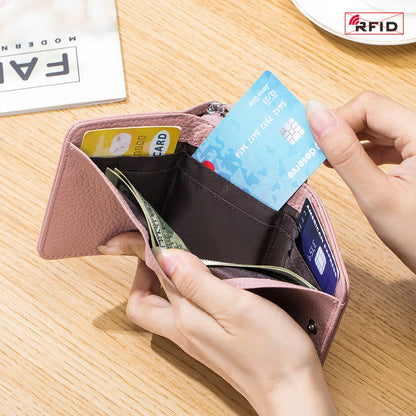Genuine Leather Women’s Wallet — Small Zipper Coin Purse, Short Cowhide RFID Card & Money Holder, Perfect Gift for Women