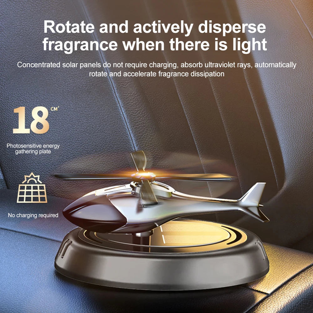 Solar-Powered Rotation Helicopter Car Air Freshener – Alloy + ABS Wooden Aromatherapy Aroma Diffuser
