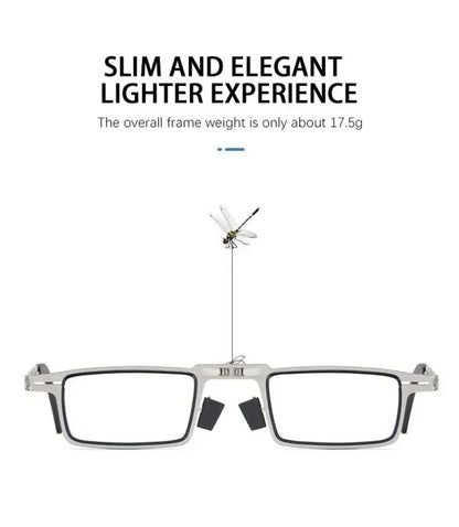 Unisex Folding Reading Glasses – Full Metal Frame, Transparent Lenses, Anti-Blue Light with Case