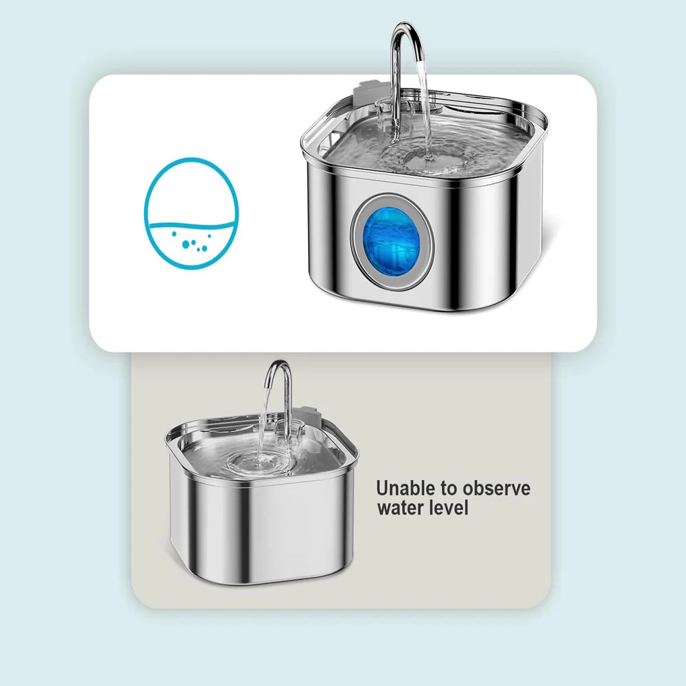 3.2L Stainless Steel Pet Water Fountain - Automatic Cat & Dog Dispenser with Visual Water Level Window