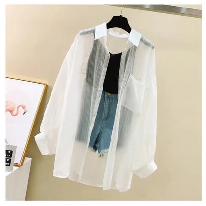 Summer Sunscreen Shirt – Elegant Thin Chiffon Korean Harajuku See-Through Loose Blouse & Casual Women’s Cardigan
