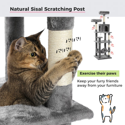 Large Cat Tree Tower – Multi-Level Plush Indoor Cat Condo with Scratching Posts, Boards, Perches & Caves