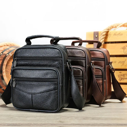 Men’s Genuine Leather Crossbody Bag – Small Outdoor Casual Bag for Motorcycle and Daily Use