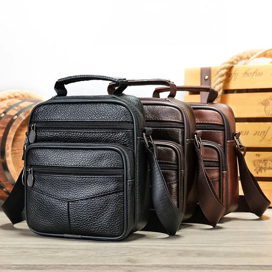 Men’s Genuine Leather Crossbody Bag – Small Outdoor Casual Bag for Motorcycle and Daily Use