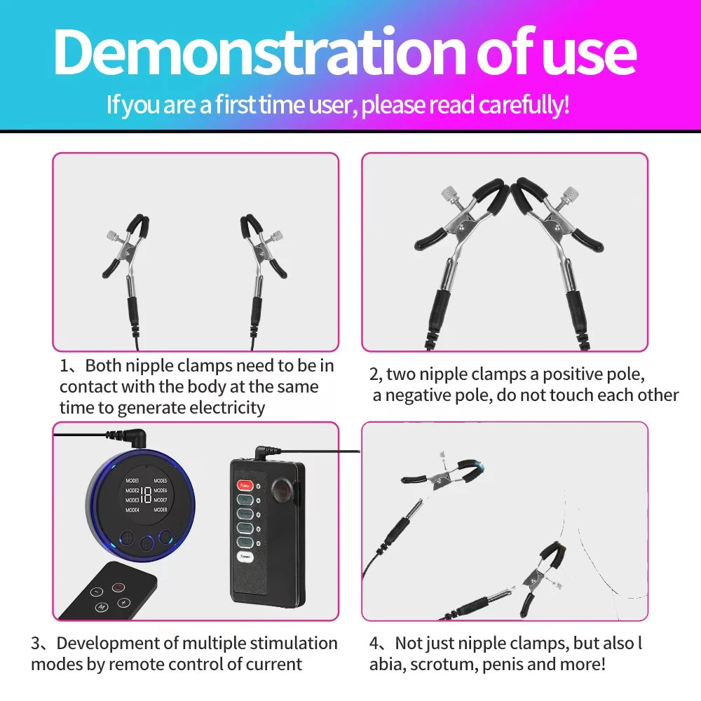 Electric Nipple Clamps & Breast Massager - Adjustable BDSM Sensation Toy for Adult Couples