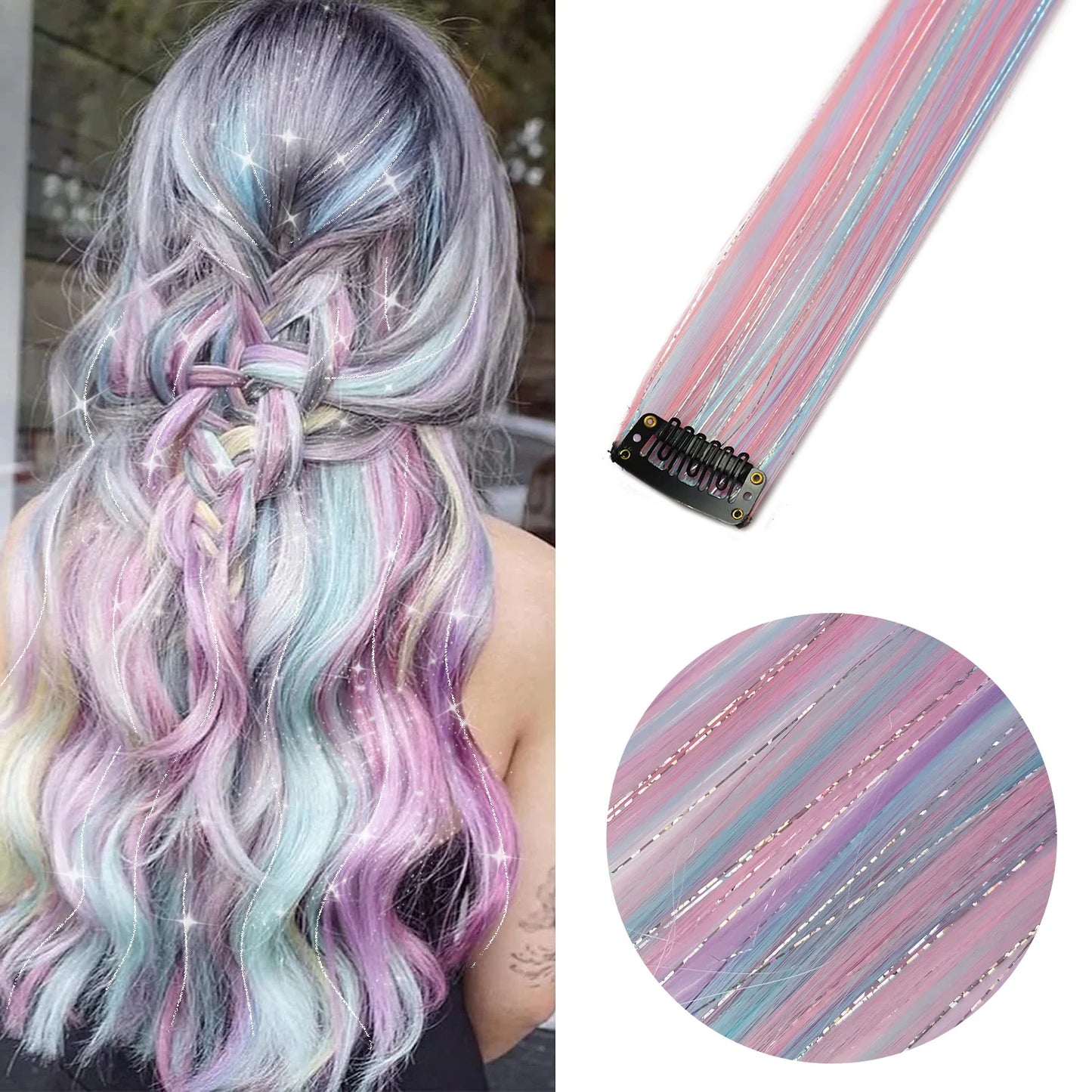 22-Inch Colored Clip-In Hair Extensions – 6pcs Straight Synthetic Party Highlight Hairpieces