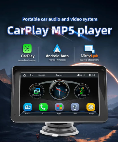 BQCC 7-Inch Car Multimedia Player - Wireless CarPlay & Android Auto Touchscreen with Sun Visor