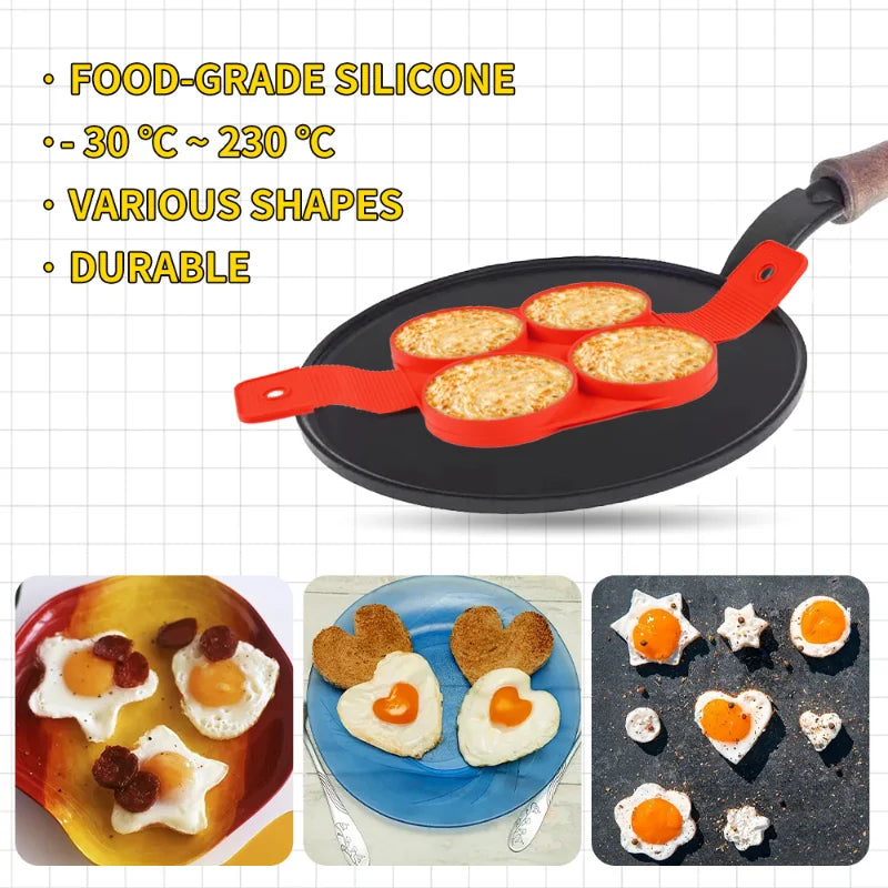 Nonstick Silicone Egg Pancake Ring - Perfect Pancake Maker Mold and Omelet Shaper for Kitchen Baking