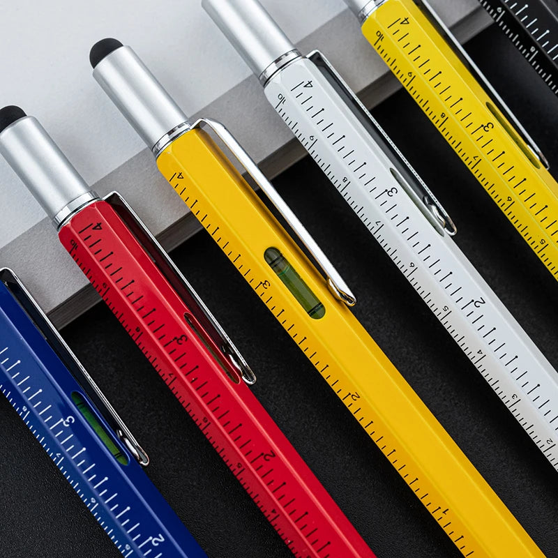 Luxury 6-in-1 Metal Ballpoint Pen — Multifunction with Ruler, Screwdriver, Touchscreen Stylus, and Spirit Level