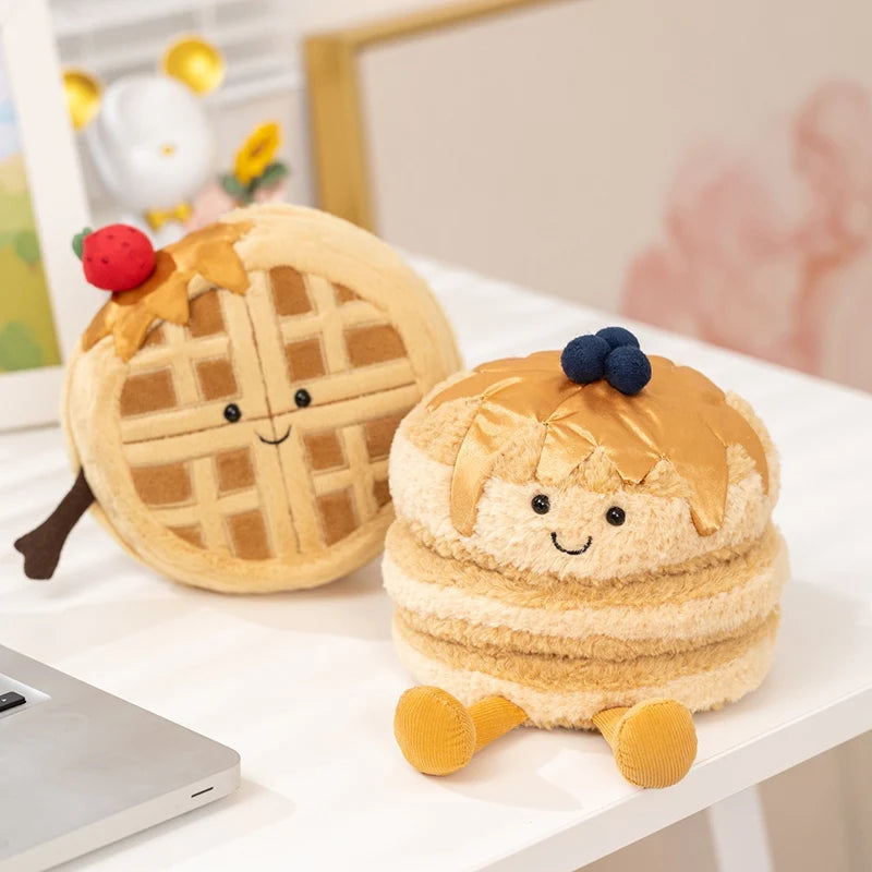 Cute Dessert Plush Toys – Soft Cake, Waffle, Pancake, Macaron, Éclair Stuffed Dolls for Kids Gift & Home Decor