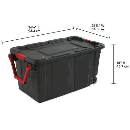 Sterilite 40 Gallon Extra Large Storage Bin - Wheeled Plastic Storage Container with Handle, Black, 2-Pack