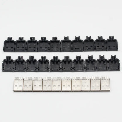 10-Pack USB 2.0 Type-A Male Connector Kit - 4 Pin Solder Assembly Plug Adapter for Data Connection