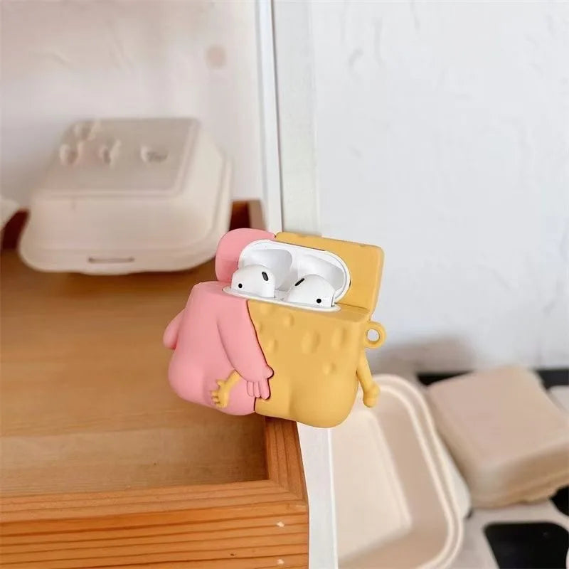 Cute Cartoon AirPods Case - Couple Design Protective Cover with Charm & Hook