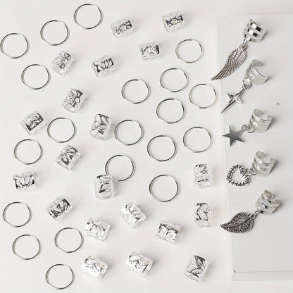 45pcs Alloy Braid Hair Rings – Hippie Style Dreadlock Hair Accessories, Loc Hair Jewelry for Braids, Ideal for Girls and Women