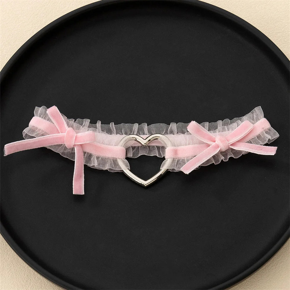 Lolita Lace Garters – Gothic Punk Cross Heart Bow Thigh Choker Leg Belt for Women Lingerie & Cosplay