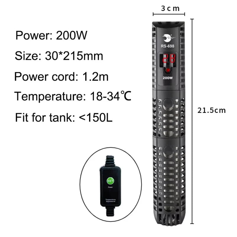 Aquarium Submersible Heater - Water Heating Rod with Temperature Control for Fish Tanks, 220-240V, 50-500W