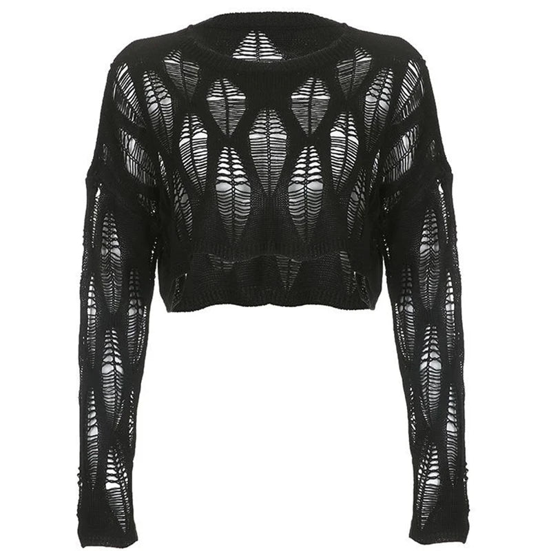 ITOOLIN Women's Y2K Hollow Out T-Shirt - Batwing Sleeve Knitted Shirt, Loose Streetwear Tops for Spring and Autumn 2024