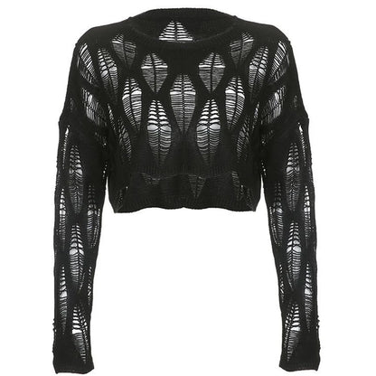 ITOOLIN Women's Y2K Hollow Out T-Shirt - Batwing Sleeve Knitted Shirt, Loose Streetwear Tops for Spring and Autumn 2024