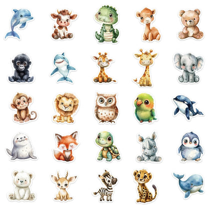 Cute Watercolor Animal Stickers - Cartoon Graffiti Decals for Phone Case, Skateboard, Scrapbook and Kids Crafts