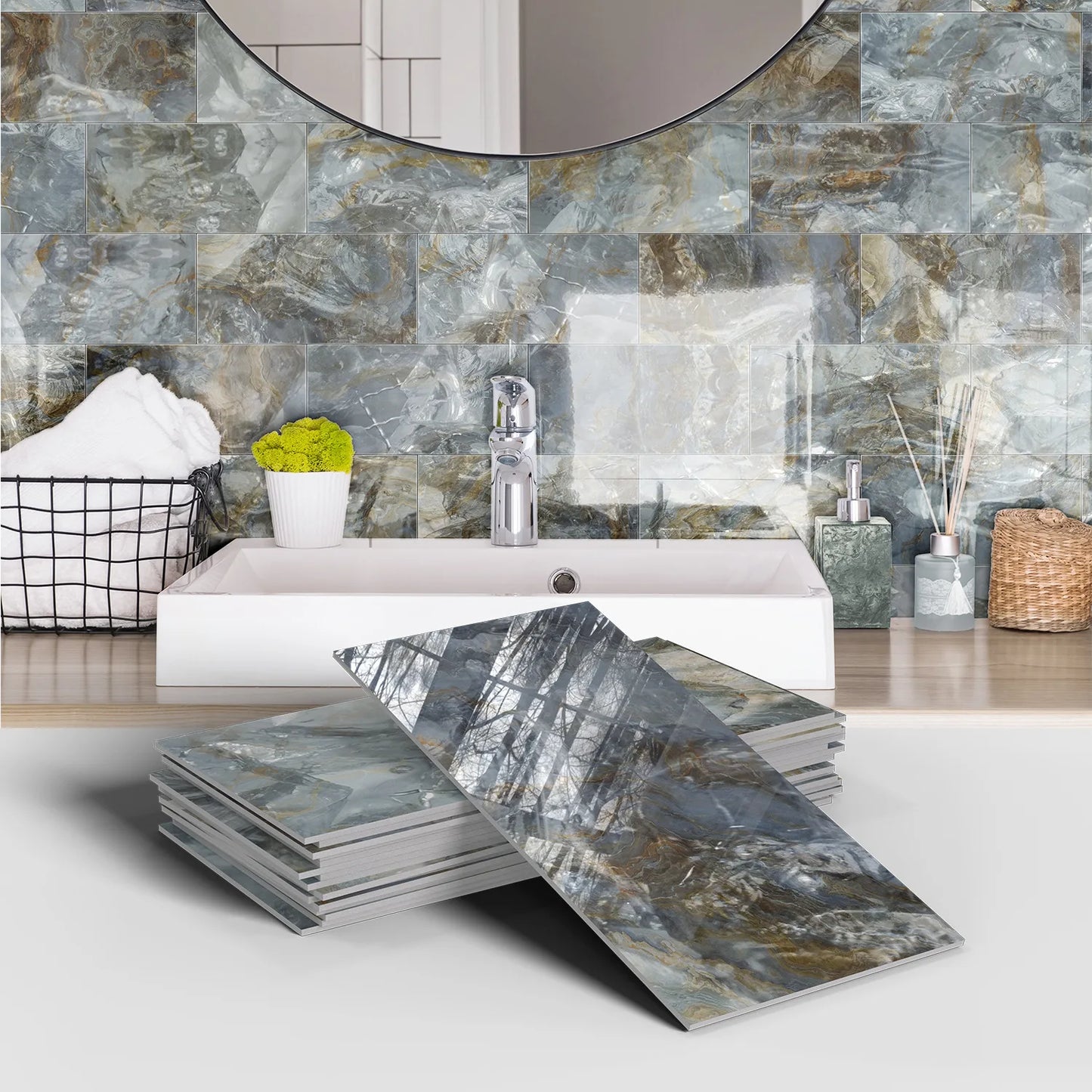 16PCS Marble Pattern Wall Stickers - Waterproof Oil-Proof PET Foam Kitchen Backsplash & Decorative Wallpaper Panels