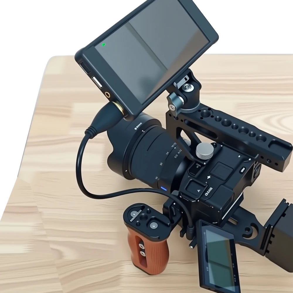 sgrium Universal Camera Cage Wooden Side Handle – Left/Right Hand Grip with 1/4" Mount Holes & Cold Shoe for Sony Camera Cage Video Shooting Rig Accessories