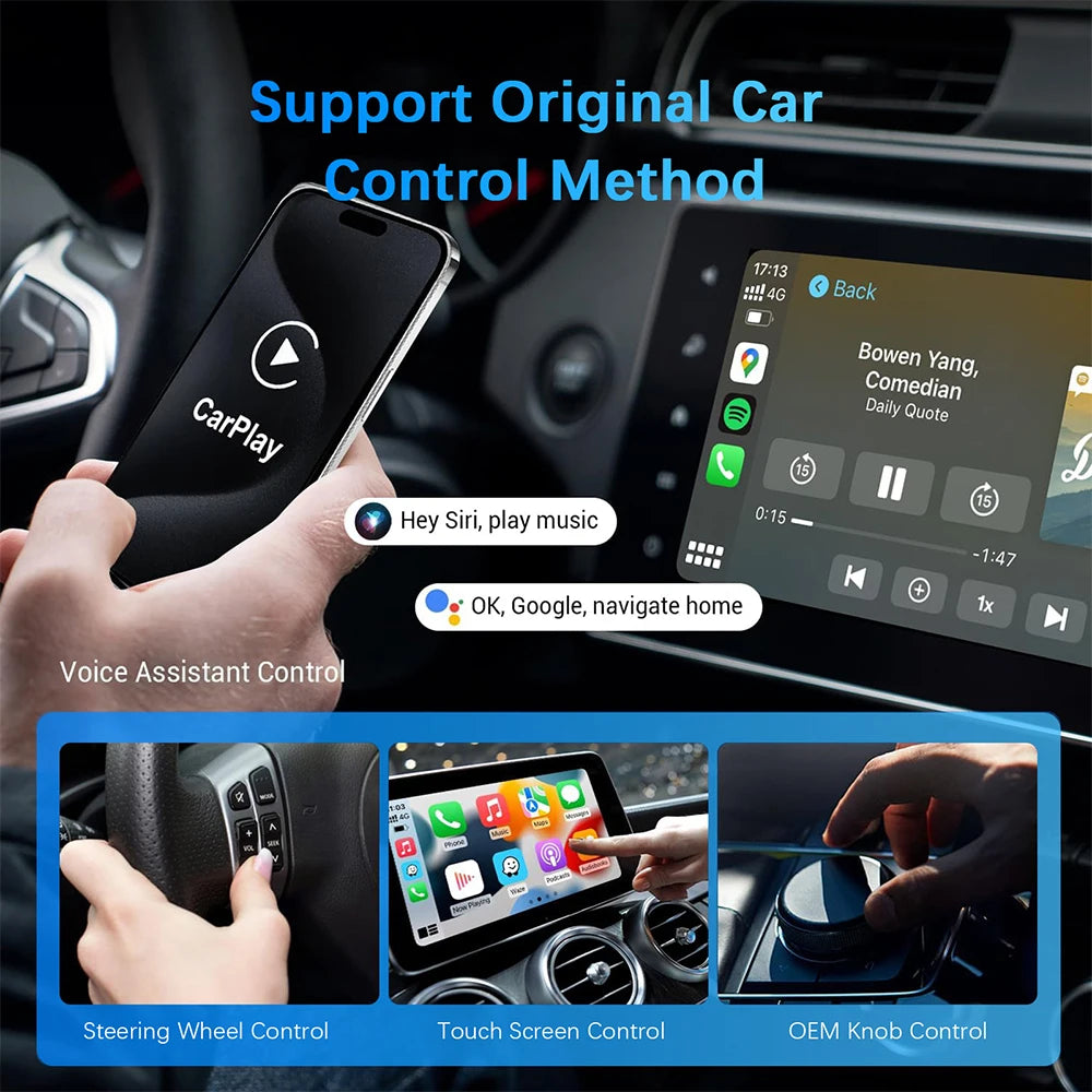 Wireless CarPlay and Android Auto Adapter for Toyota, Mazda, Nissan, Camry, Suzuki, Subaru, Citroen, Audi, Mercedes, Kia, Ford, Opel - Supports Spotify, Bluetooth