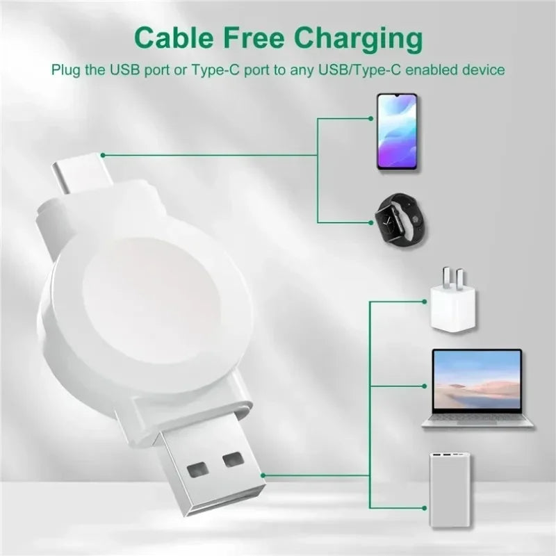 Magnetic Wireless Watch Charger USB-C — Fast Charging for Apple Watch 9/8/7/6/5/4/SE & Samsung Galaxy Watch 7/6/5/4 Active 1/2