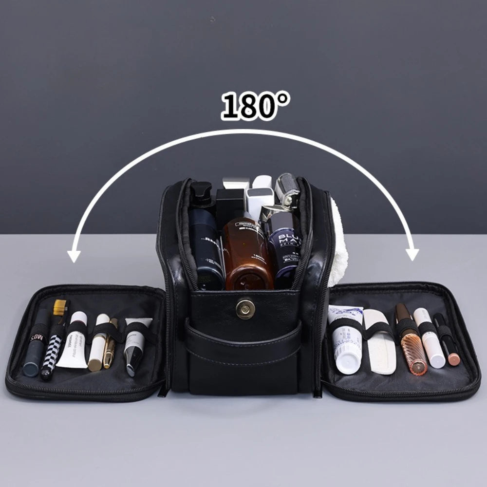 Multi-Pocket Waterproof PU Toiletry Bag – Hanging Travel Makeup & Cosmetic Organizer for Men & Women Essentials Wash Bag