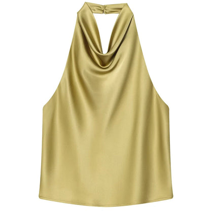 Women's Satin Halter Corset Top – Backless Elegant Sexy Summer Tank Vest in Yellow Pink Black
