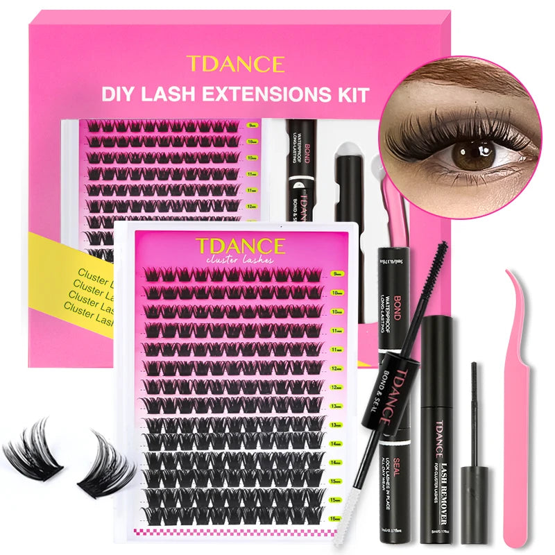 TDANCE 280PCS DIY Lash Extension Kit – Mix Clusters (30D/40D) with Bond, Seal & Remover for At-Home Application