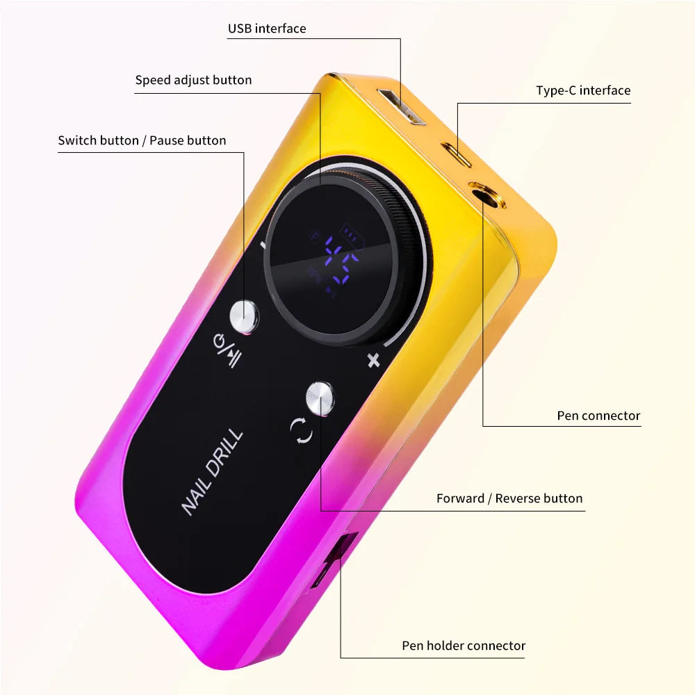 New 45000RPM Professional Electric Nail Drill – Rechargeable Nail File for Gel Nails, Low Noise Sander, Nail Accessories