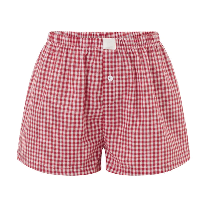 Cozy Up in Style: Women's Y2K Plaid Pajamas Shorts - Cute Flannel Lounge Sleep Shorts with Elastic Waist, Baggy Boxers Tracksuit Bottoms