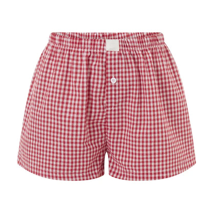 Cozy Up in Style: Women's Y2K Plaid Pajamas Shorts - Cute Flannel Lounge Sleep Shorts with Elastic Waist, Baggy Boxers Tracksuit Bottoms