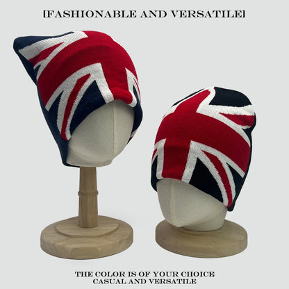 Union Jack Jacquard Knit Beanie - Warm Casual Streetwear Hat for Men & Women